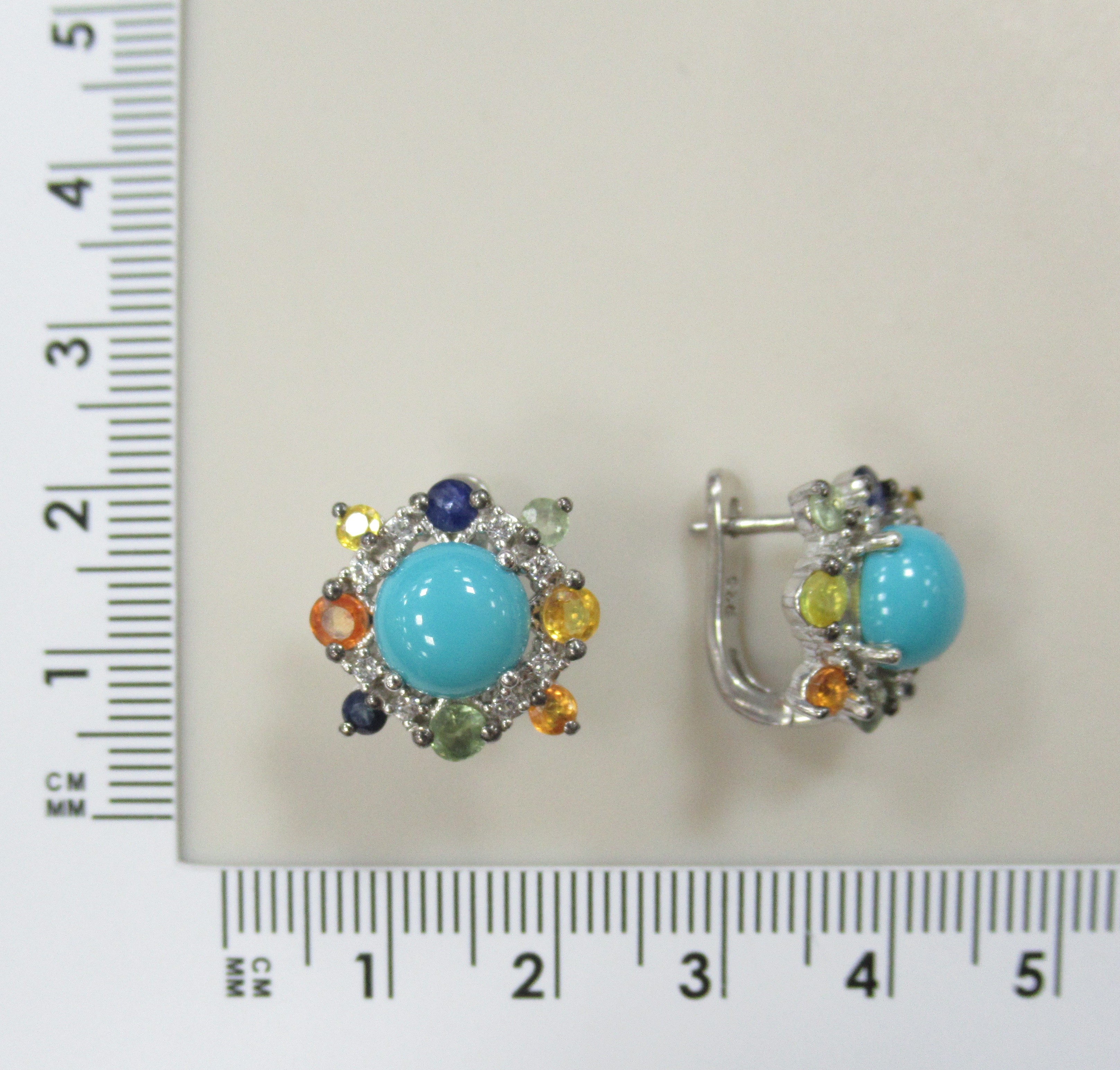 Серебряные серьги с бирюзой и мультисапфирами